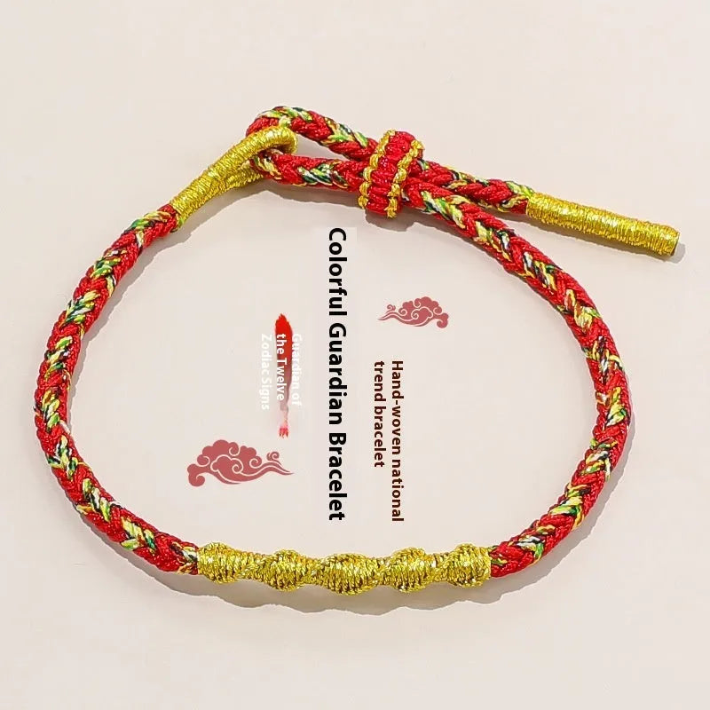 Adjustable eight-strand woven colourful bracelet with flexible wire construction in national tide style