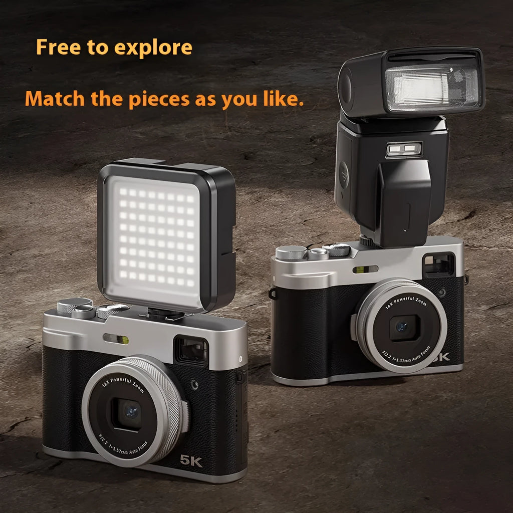 5K HD digital camera with dual front and rear cameras showing optical viewfinder and 2.88-inch screen