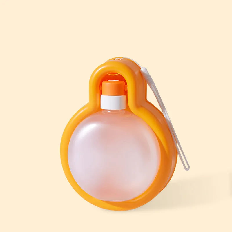 Green dog travel water bottle with built-in silicone drinking bowl, shown with bowl extended.