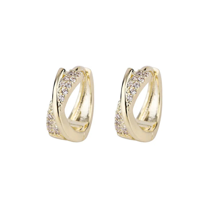 Geometric drop earrings with zircon detailing in 14K yellow gold-coloured copper