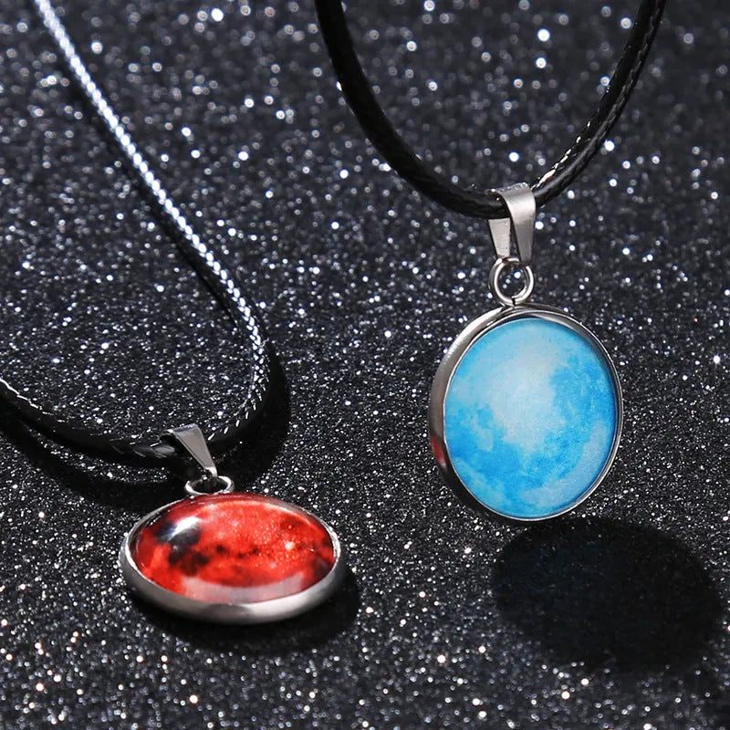 Christmas moon night sky constellation pendant necklace with glass and coloured glaze details on adjustable chain