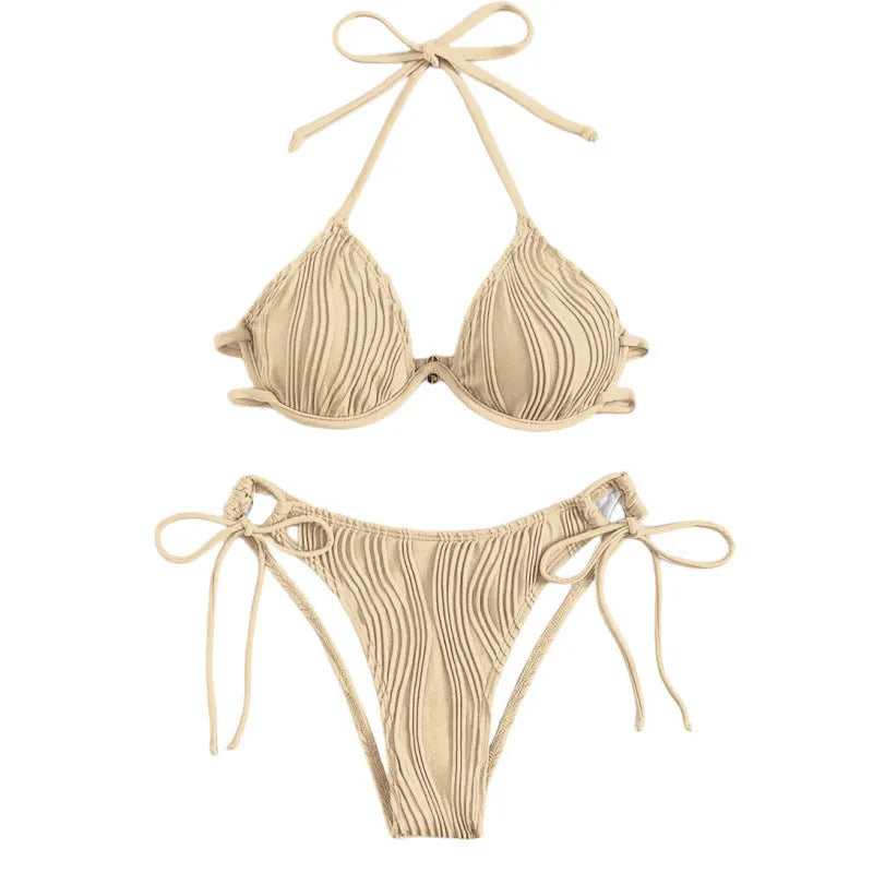 Women's steel bracket bikini swimsuit with split design in multiple colour options