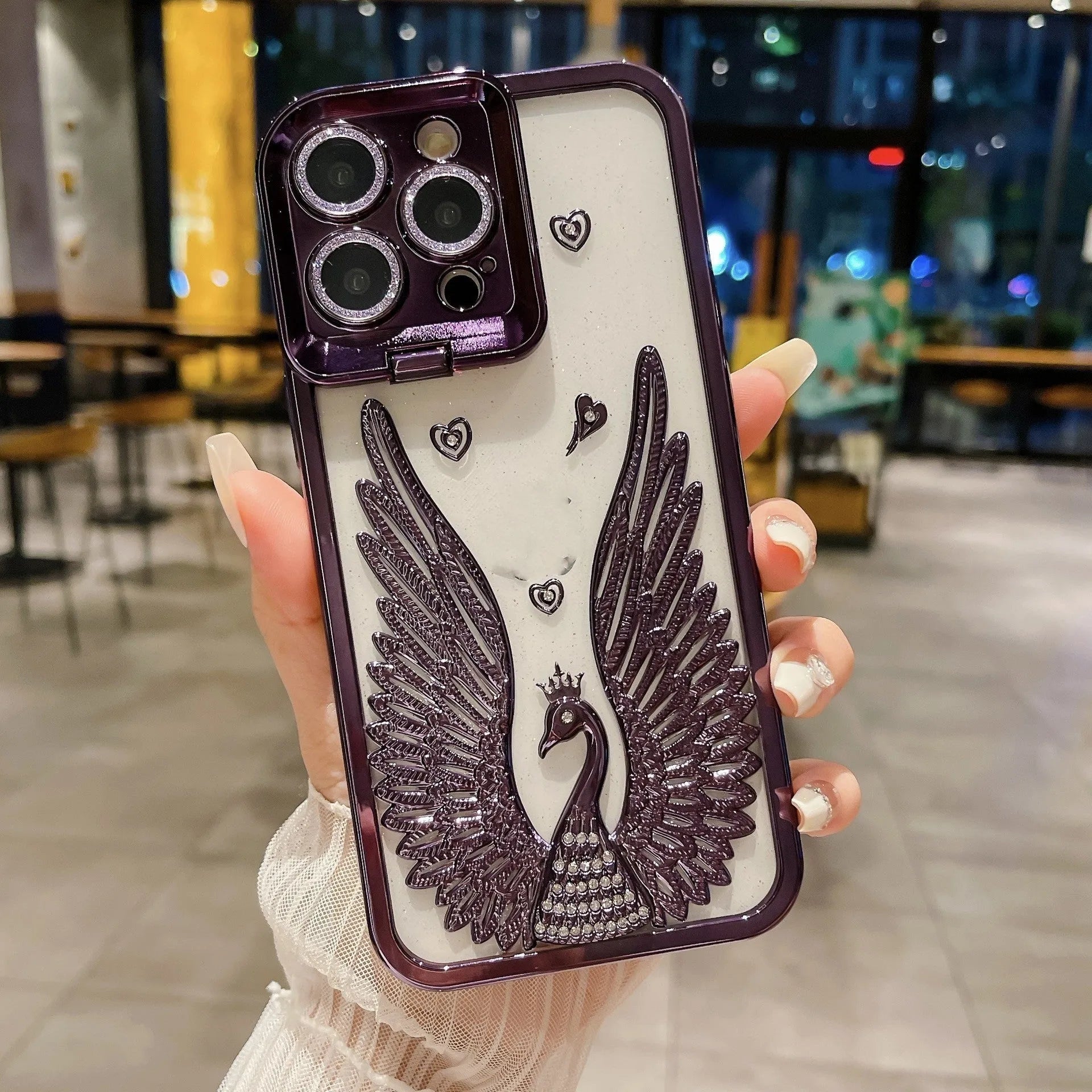 Angel wing frame bracket electroplated three-dimensional TPU phone case for iPhone in black colour