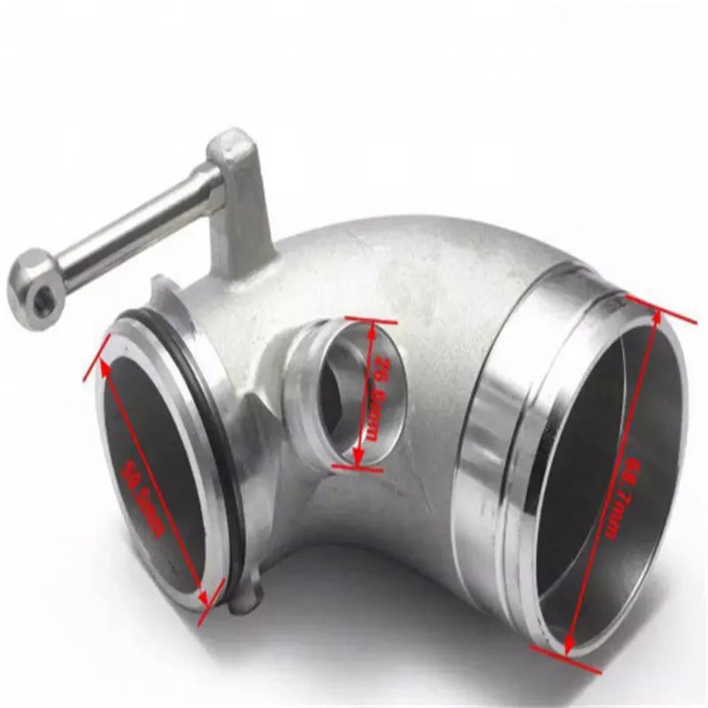 Aluminium alloy 90-degree turbine elbow pipe for lateral engine automotive applications
