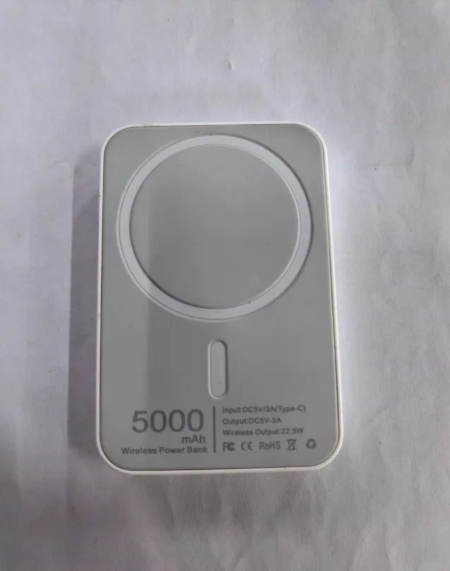 Magnetic wireless charger power bank with creative PVC design showing pink, purple, and white colour options