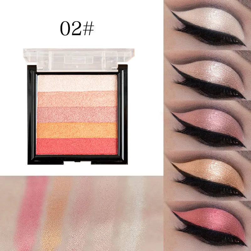 Eye shadow palette compact for highlighting and contouring, showing six colour style options with 12g net content.