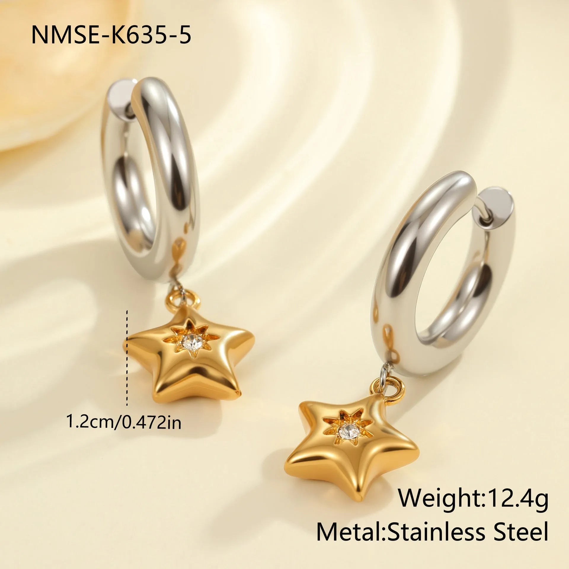 Women's Christmas tree earrings with heart and star geometry in stainless steel with gold electroplated finish