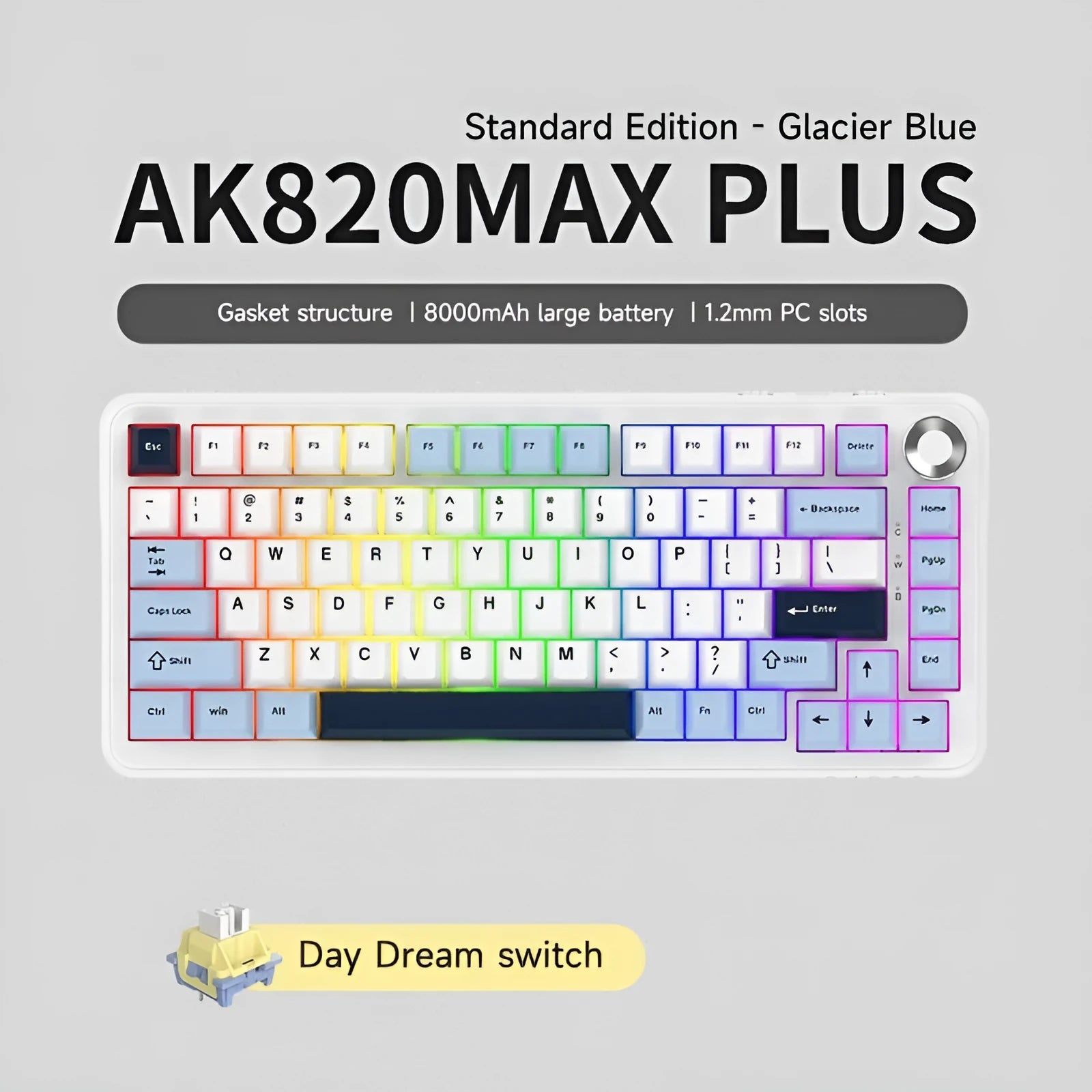 Black, grey and yellow mechanical keyboard with three wireless modes and compact 75% layout