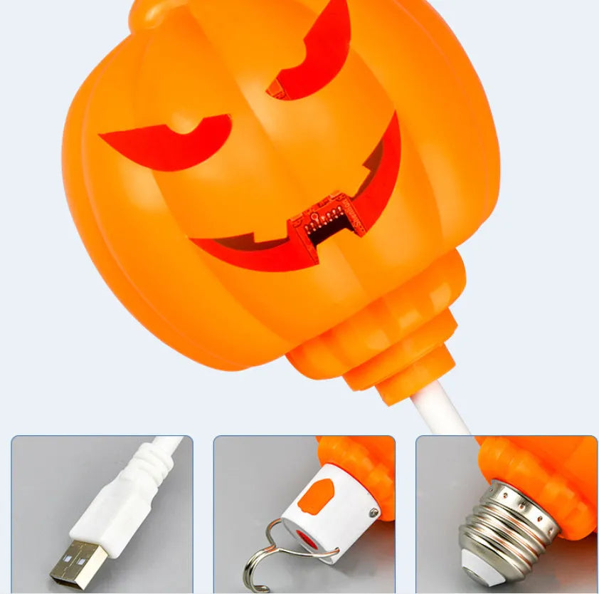 Pumpkin decorative lamp with USB cable and yellow or purple LED lighting options
