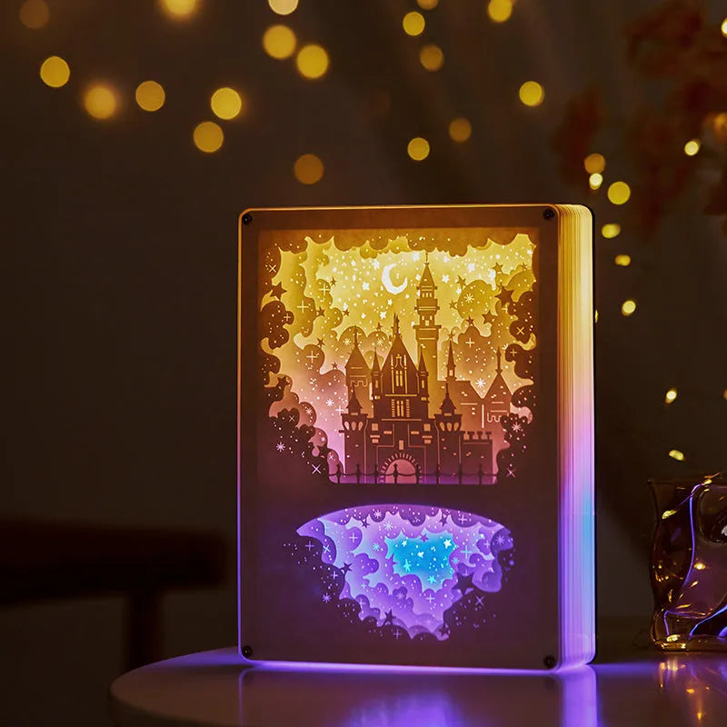 Bedside night light with three-dimensional paper carving design, USB-powered with remote control