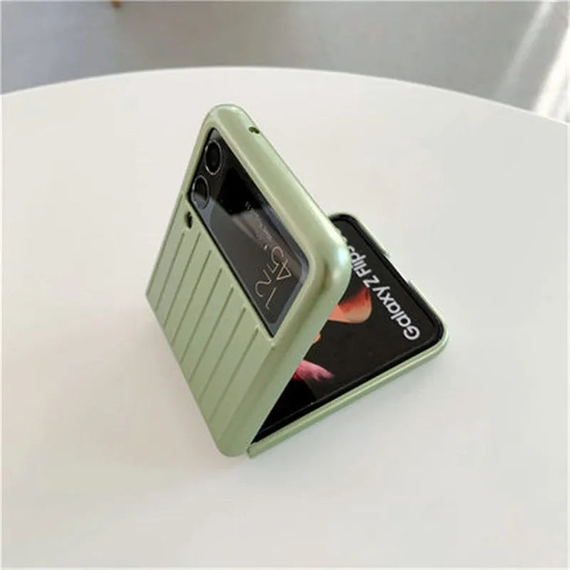 Samsung Z Flip3 ultra-thin flip phone case in solid colours showing front and back views