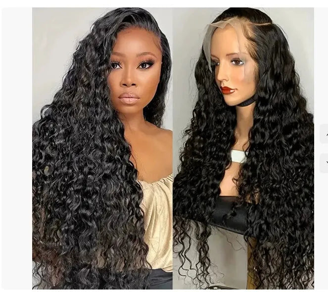 Curly human hair lace front wig in various lengths on a mannequin head, showing realistic hairline.