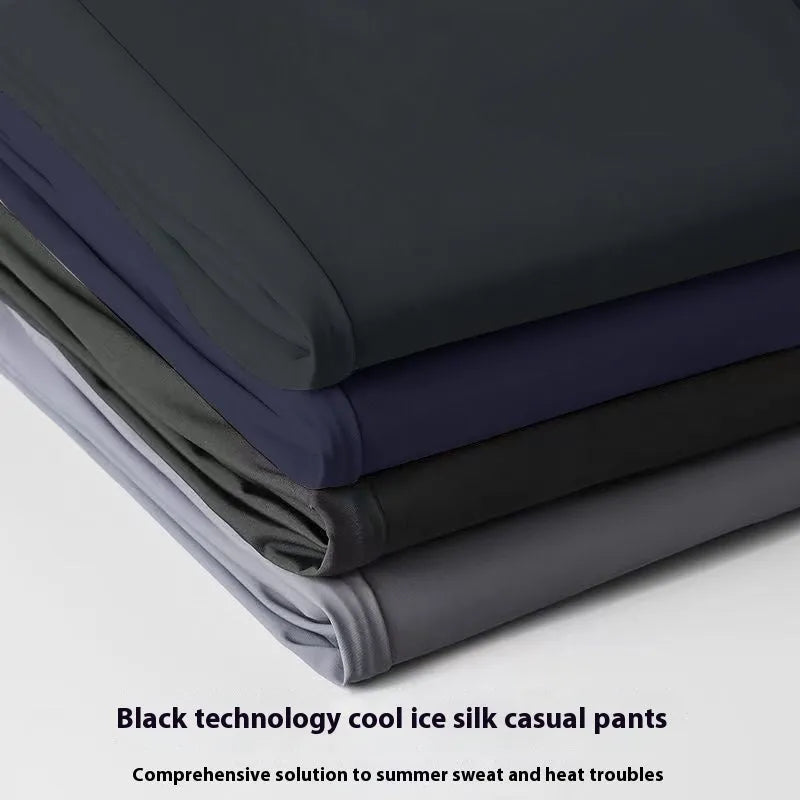 Men's ice silk leisure trousers in straight loose fit with high elasticity waistband
