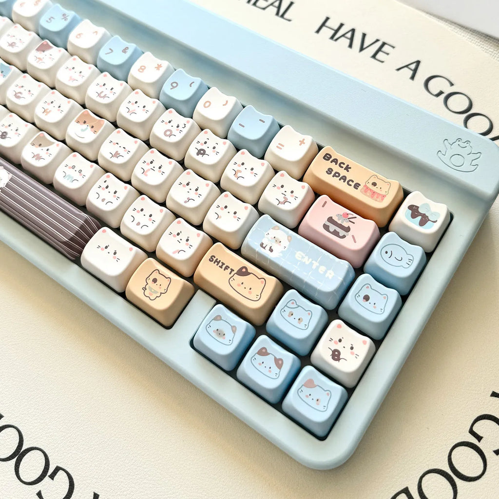 Sea salt cat themed PBT keycap set for mechanical keyboards with spacebar and supplement caps