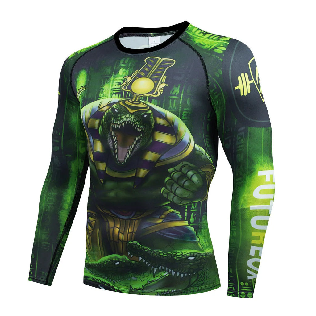 Man wearing a slim fit, long sleeve ZF016 printing style sports suit for running and fitness activities.
