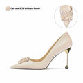Women's crystal rhinestone pointed toe bridal heels in stiletto and cat heel styles