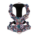 Pure cotton pet chest strap with floral pattern in red, green, or blue for dogs