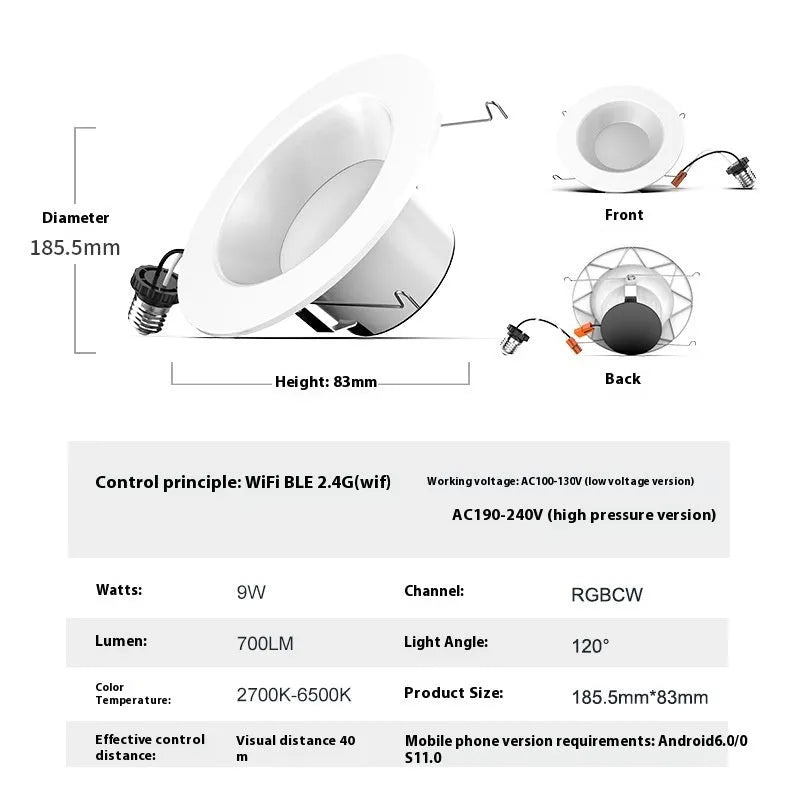 Smart RGBW colour changing ceiling lamp with American E26 base and remote control