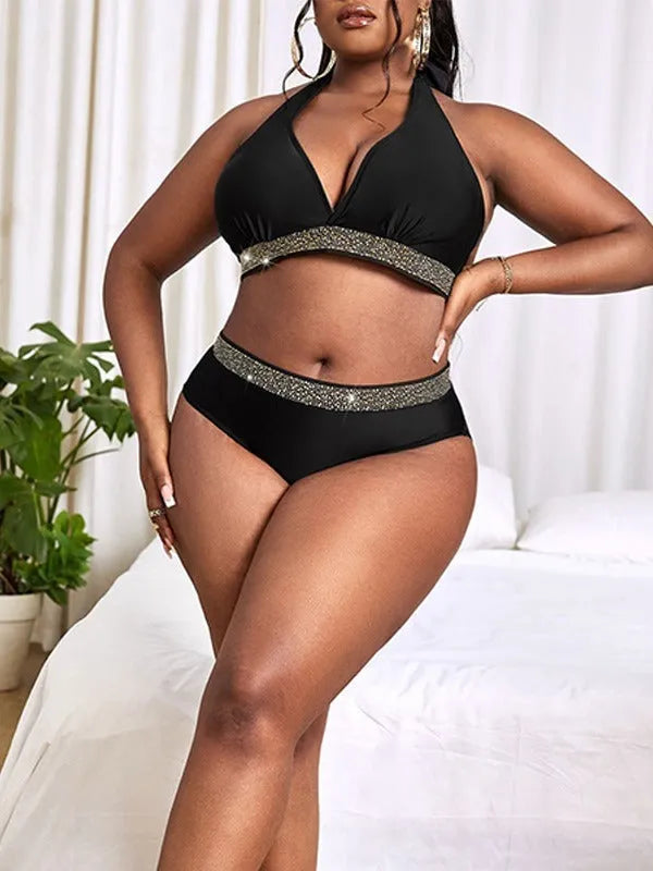 Black plus size women's swimsuit bikini set for swimming and sports