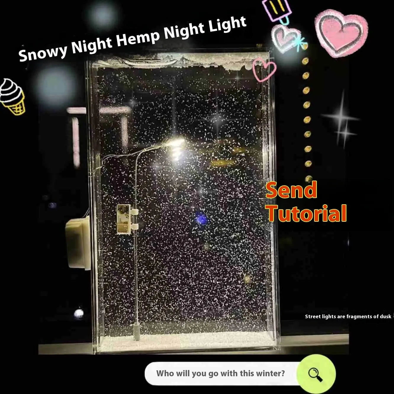 DIY snow night light kit with small street lights and winter landscape for Christmas desktop decor