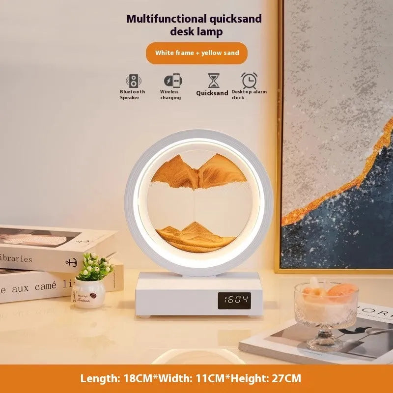 Creative quicksand painting clock night lamp with wireless charger and speaker, multiple colour options, white frame