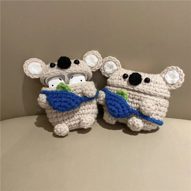 Handmade knitted koala bear backpack protective sleeve for Apple AirPods earbuds