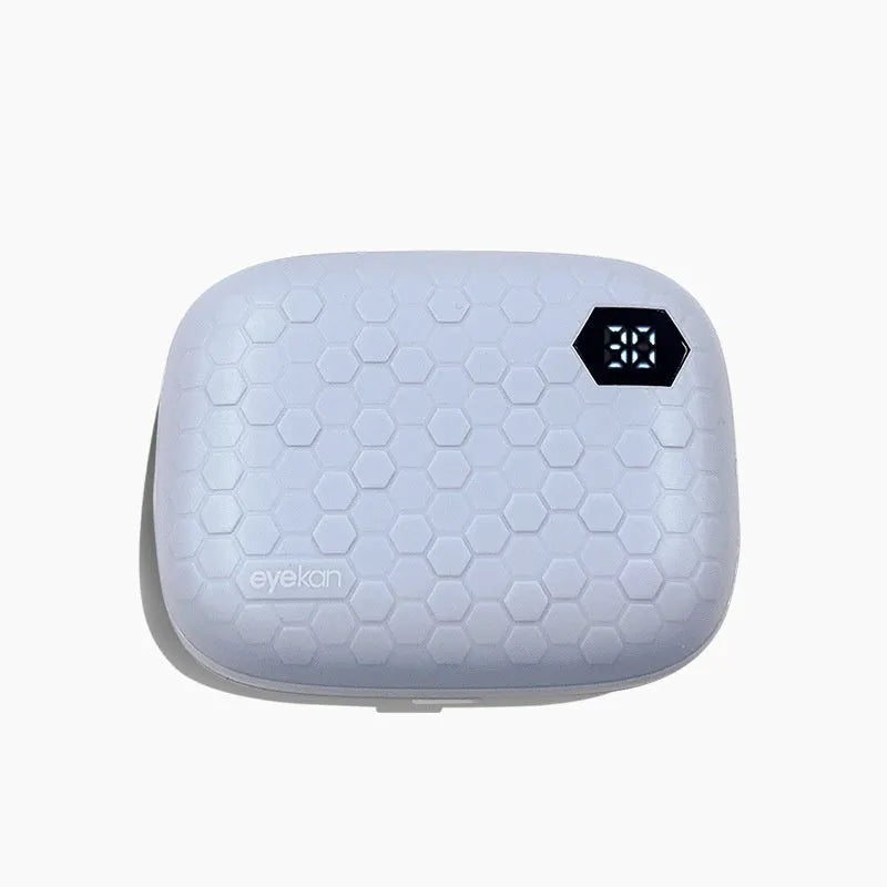 Automatic ultrasonic glasses cleaning machine in pearl white, blue, or pink, showing compact 85mm plastic unit.