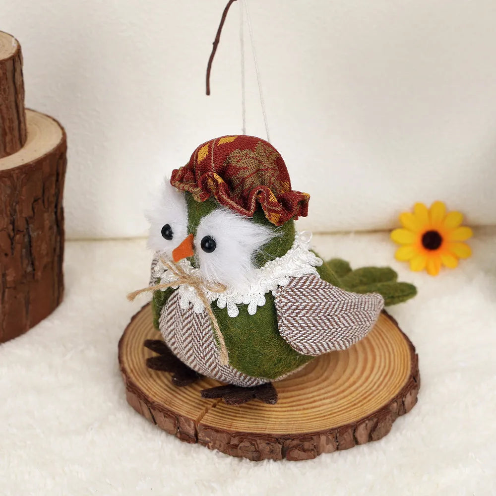 Thanksgiving owl and harvest bird polyester cloth desktop pendant ornament in orange or green colour