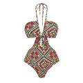 Women's retro floral one-piece polyester swimsuit in summer style
