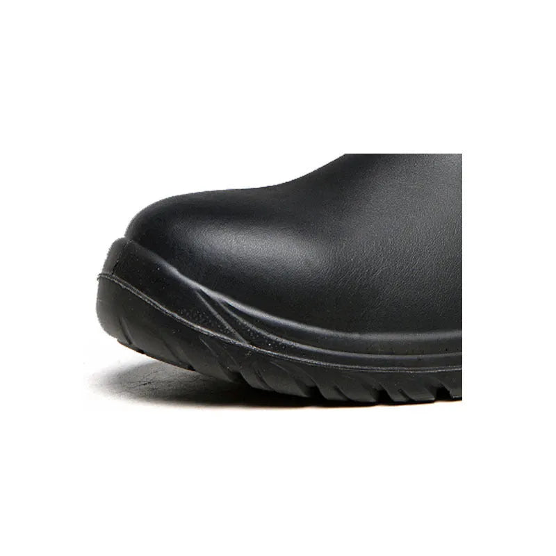 Black leather high-top safety work boots with anti-piercing protection