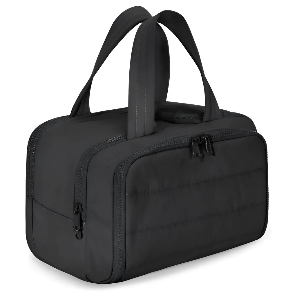 Large lightweight polyester travel toiletry bag with wide open compartment in multiple colour options
