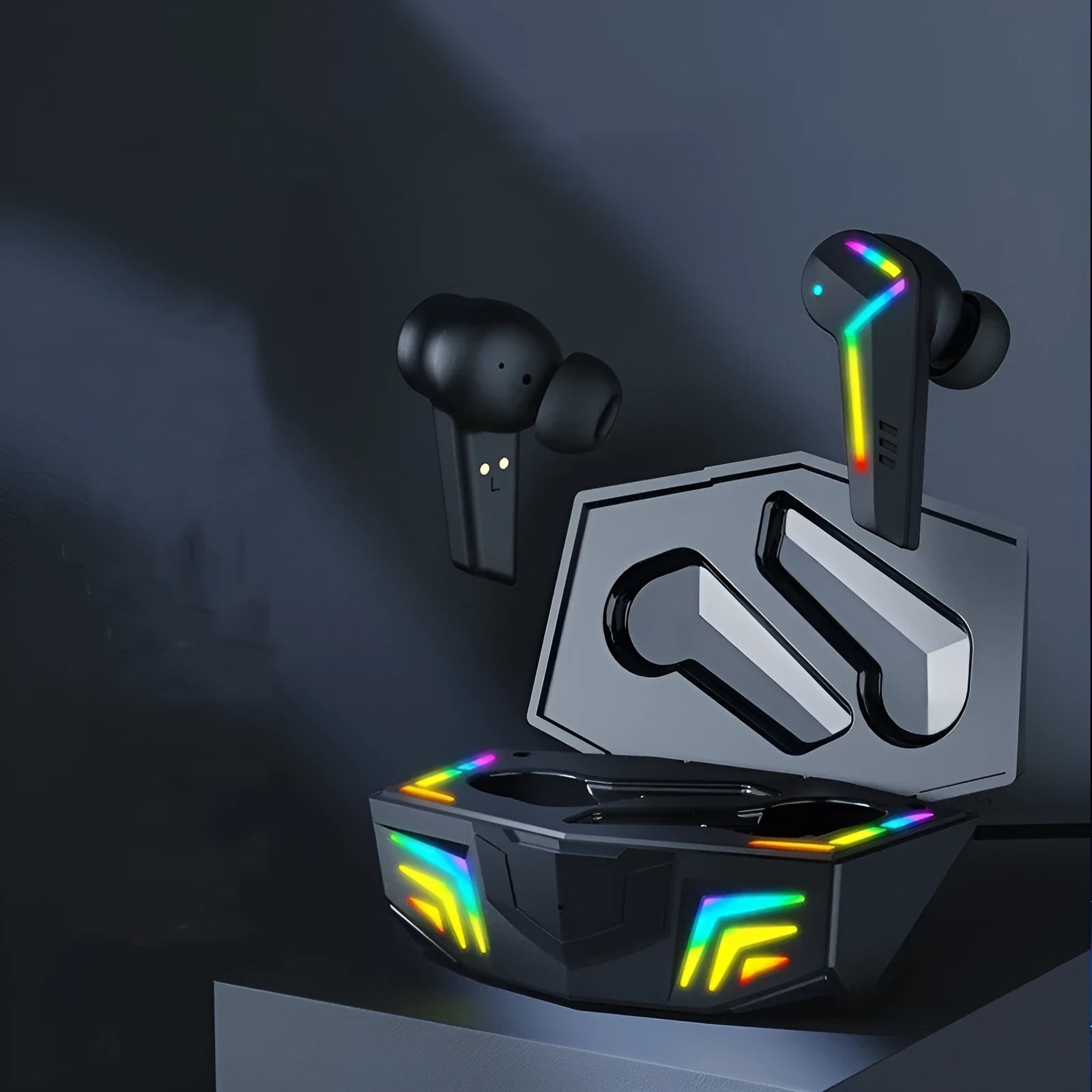 Small black Bluetooth sports headset with earplug design for wireless audio