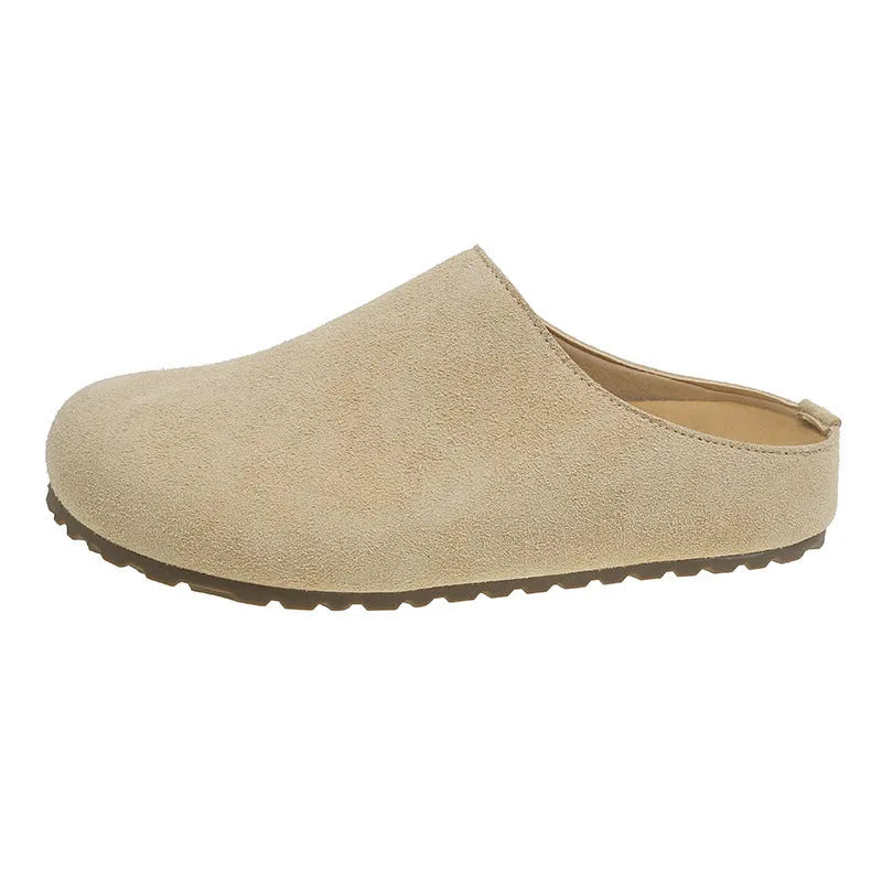 Ugly soft flat Boken slip-on slippers in apricot colour with square toe and microfiber upper