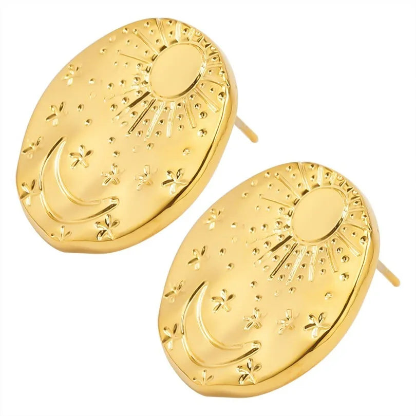 304 stainless steel geometric shell stud earrings with gold or silver electroplated finish