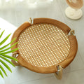 Brown woven rattan pet hammock bed measuring 46cm square with off-ground design