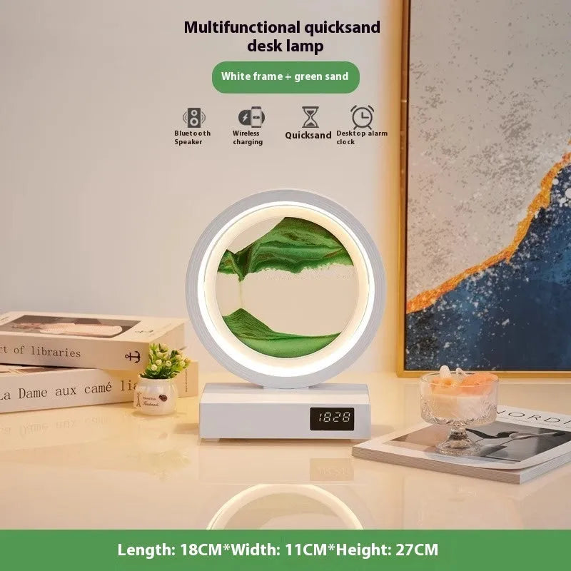 Creative quicksand painting clock night lamp with wireless charger and speaker, multiple colour options, white frame