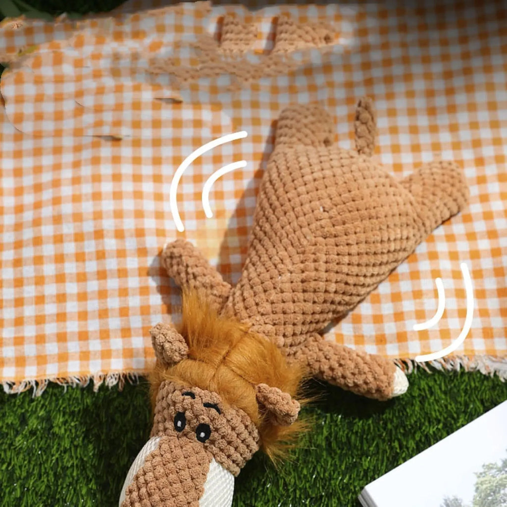 Animal shaped plush dog chew toy with corn kernel texture design for teeth cleaning