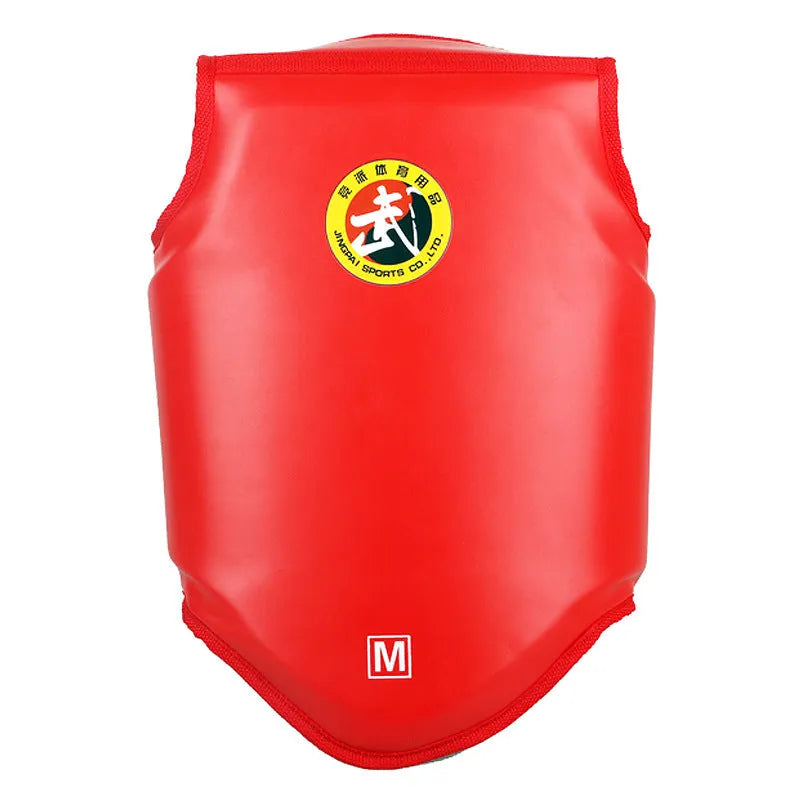 Red boxing helmet and chest protector set for training and competition