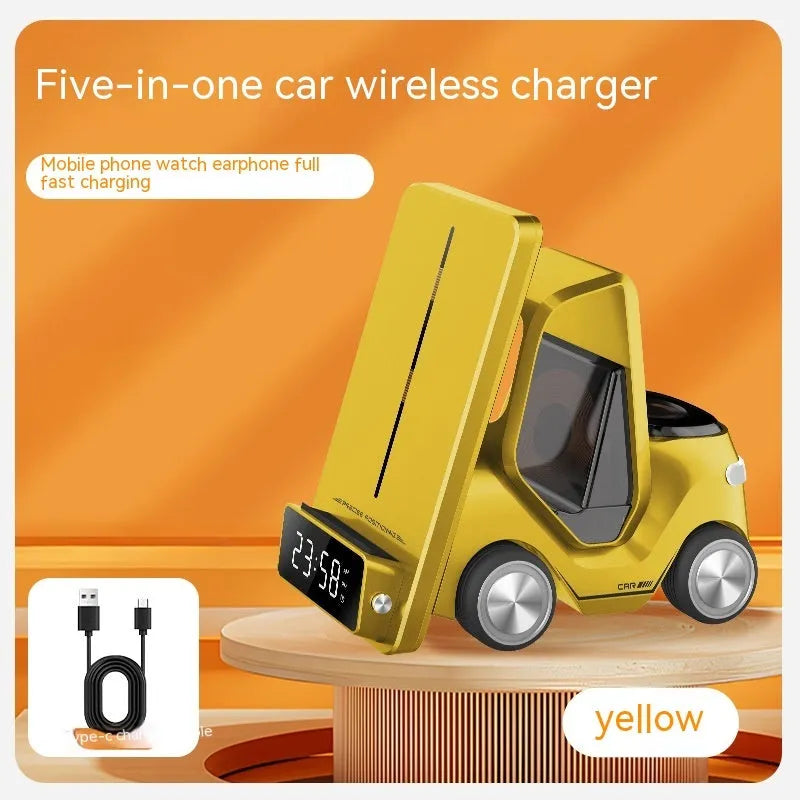15W three-in-one wireless charging stand in grey colour showing adjustable viewing angles for devices