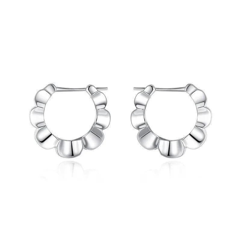 Sterling silver geometric earrings with round details and electroplated silver finish