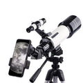 Dark blue children's monocular astronomical telescope on a tripod with 16X-66X magnification.