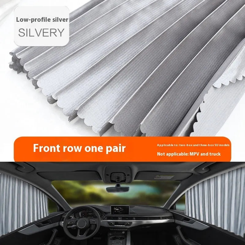 Car magnetic sunshade polyester four-piece set in silver colour for full car window coverage