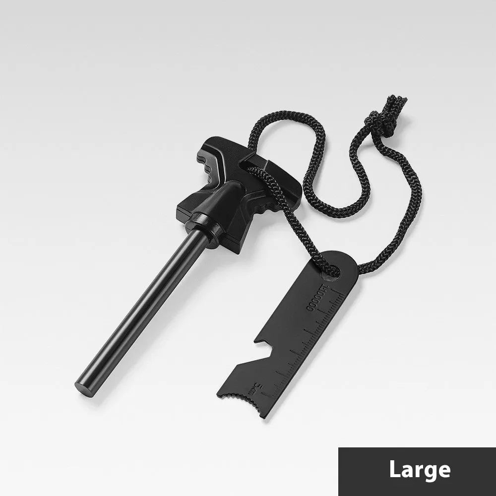 Butterfly-shaped ferrocerium fire starter with stainless steel bottle opener survival tool