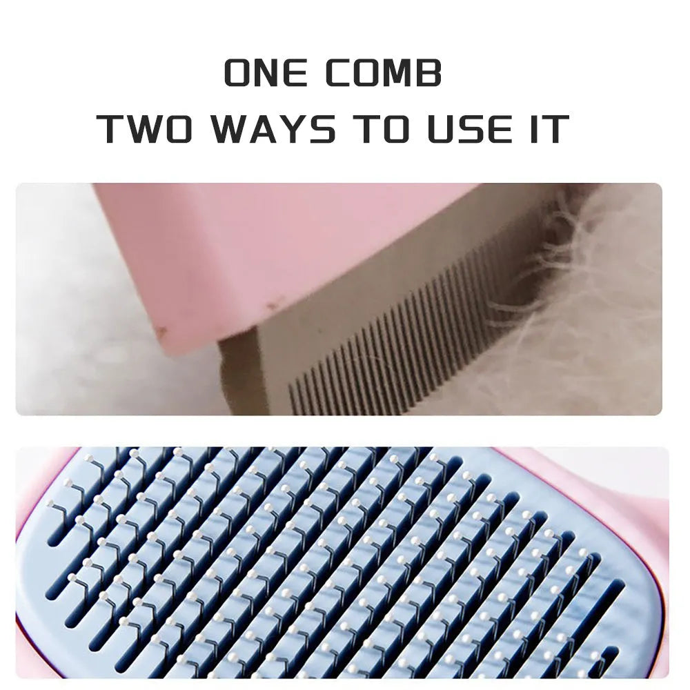 Blue double-sided pet grooming brush with deshedding and dematting functions for cats and dogs