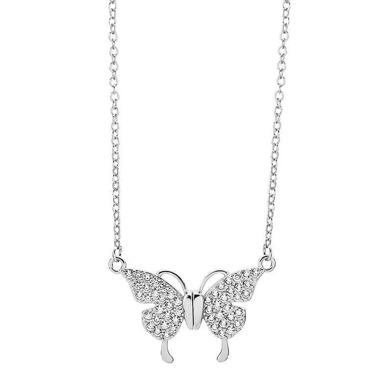 Gold titanium steel clavicle chain necklace with magnetic butterfly charm and twisted chain