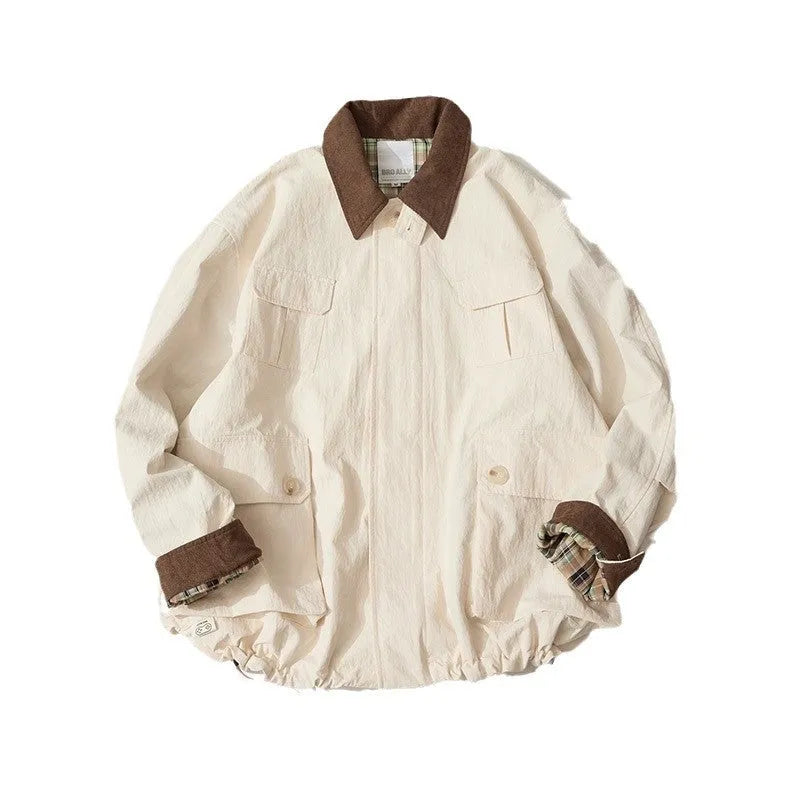 Men's and women's solid colour casual jacket with side seam pockets in green or apricot.