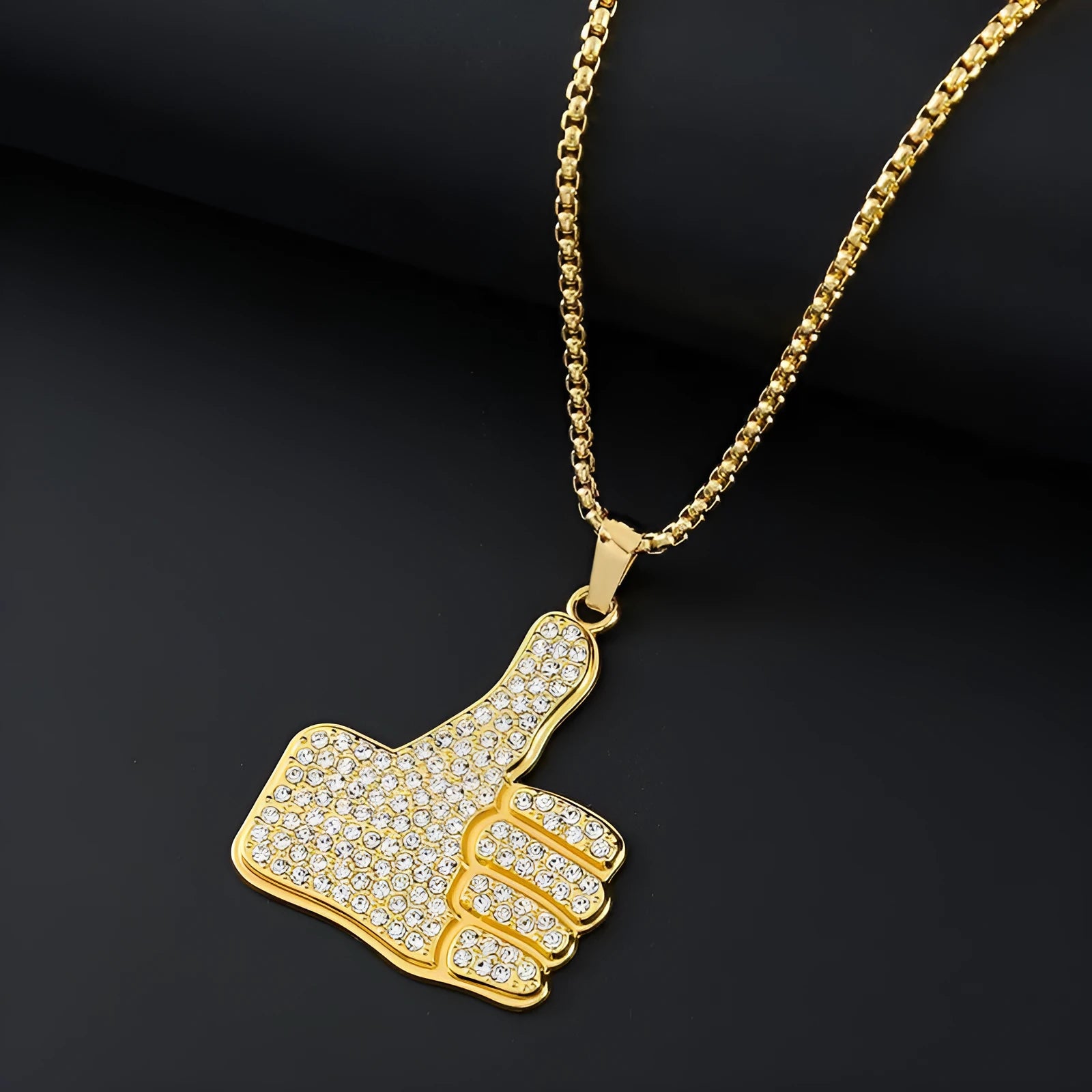 Gold tone geometric alloy necklace with inlaid zircon stone pendant