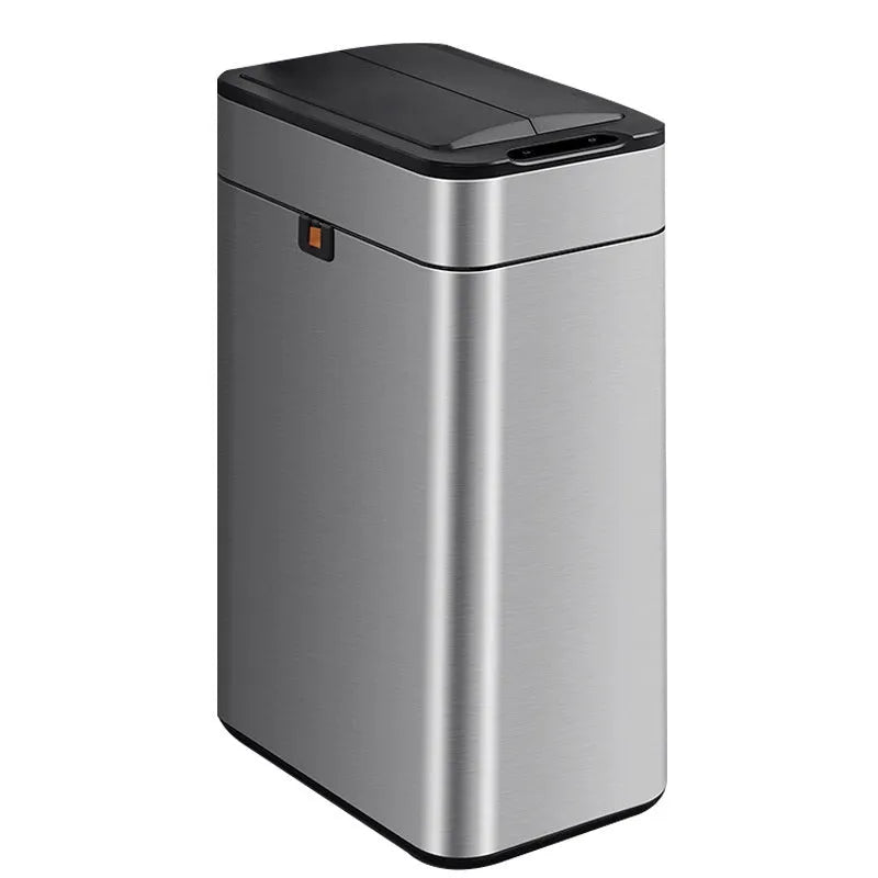 Stainless steel inductive smart trash can with square design and 26+ litre capacity
