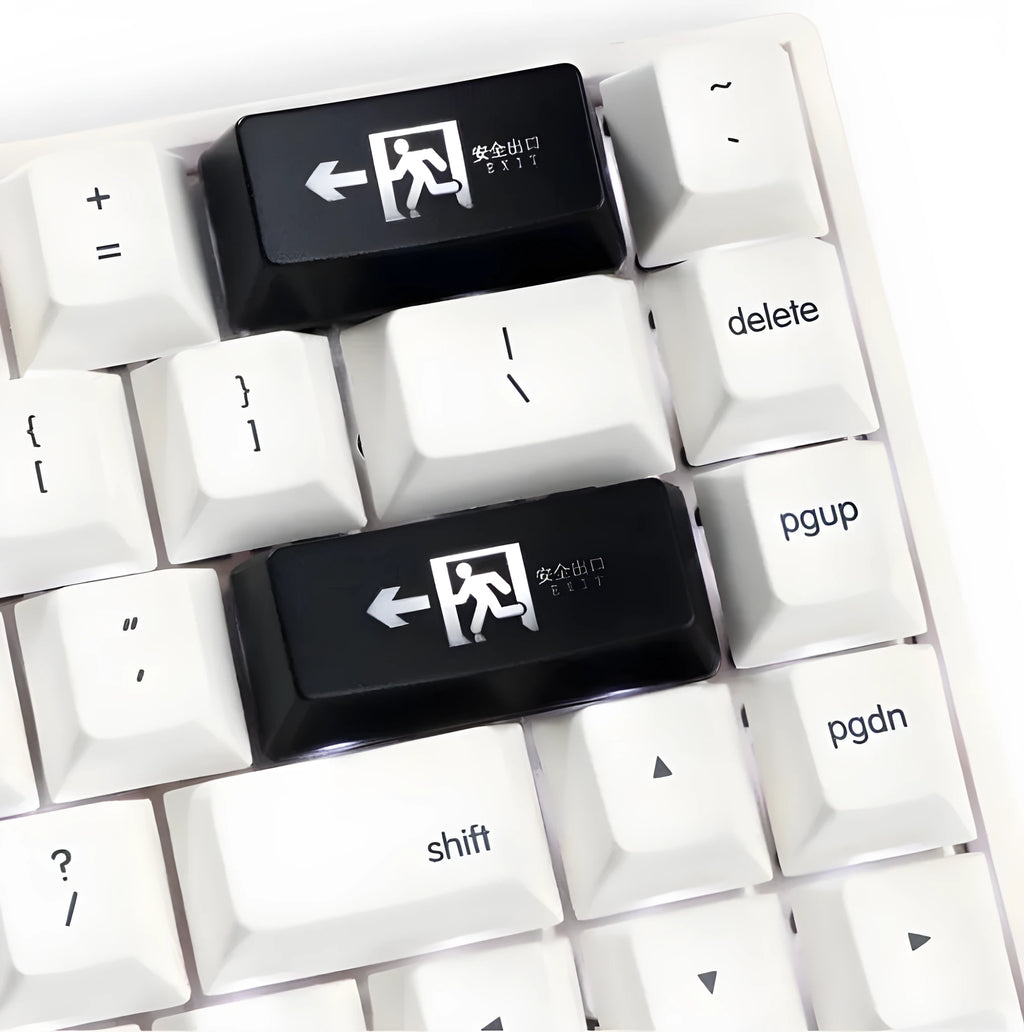 Red safety evacuation exit mechanical keyboard keycap with transparent construction