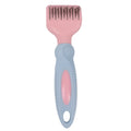 Pink pet grooming comb with stainless steel knot knife and massage brush tips measuring 170mm